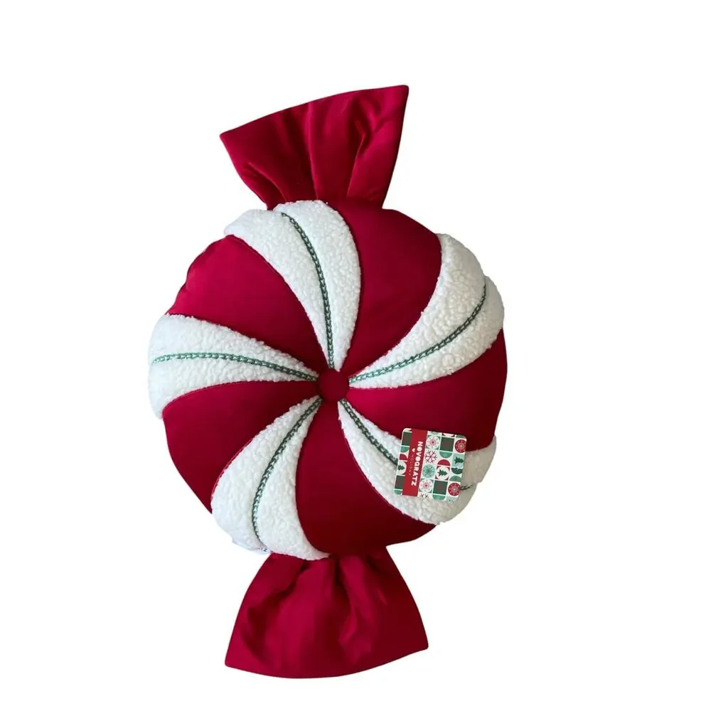 Christmas PEPPERMINT CANDY Shaped Pillow 29x17 Holiday Red Swirl by Novogratz